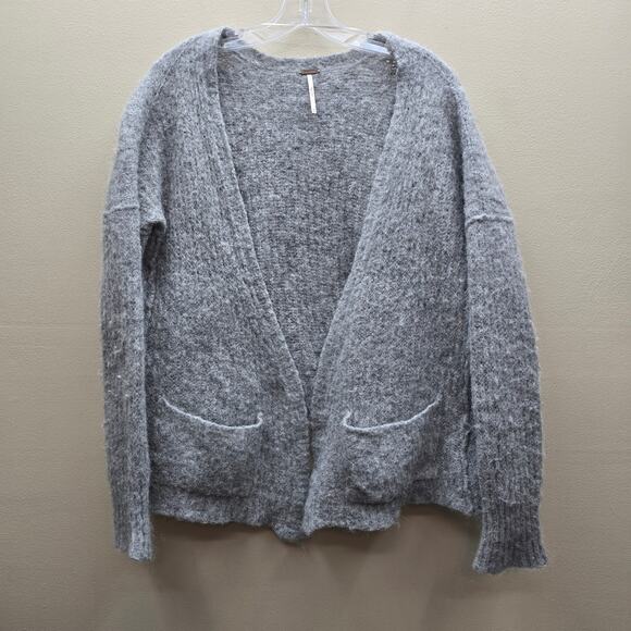 Free People Weekend Getaway Alpaca Open Front Cardigan Sweater Gray Size Medium - Picture 1 of 5